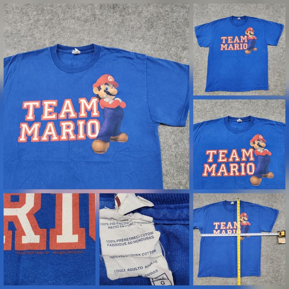 VTG Y2K 2000s Team Mario Mens L Large Nintendo Gaming Video Game Graphic T Shirt
